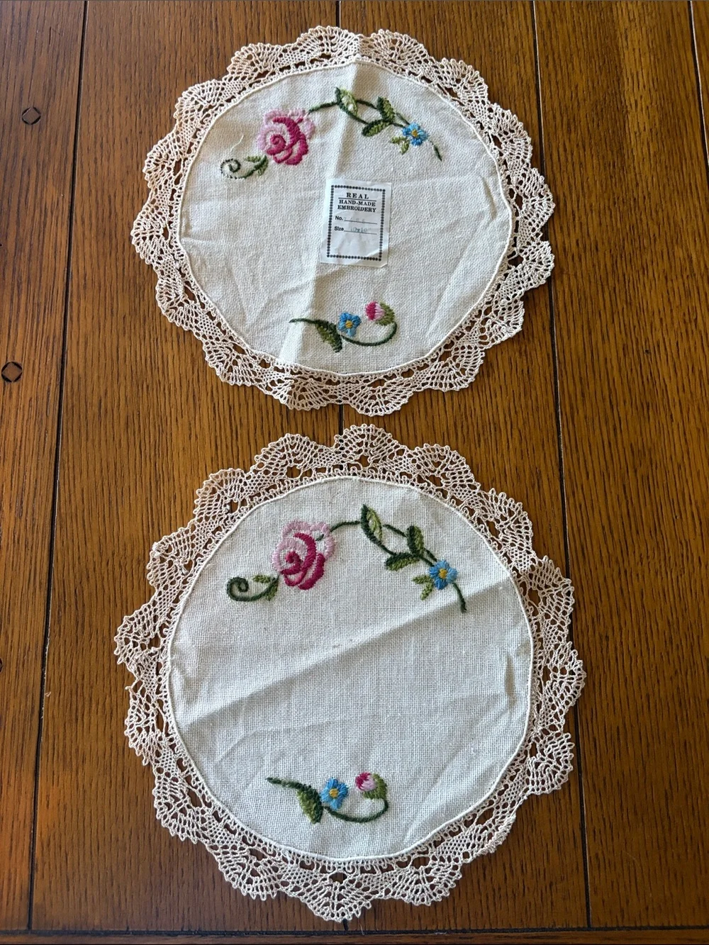Embroidered Floral Lace Doilies – Set of 2